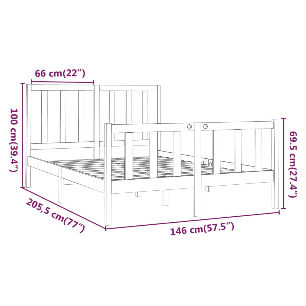 vidaXL Πλαίσιο Κρεβατιού Μαύρο 140 x 200 εκ. από Μασίφ Ξύλο Πεύκου