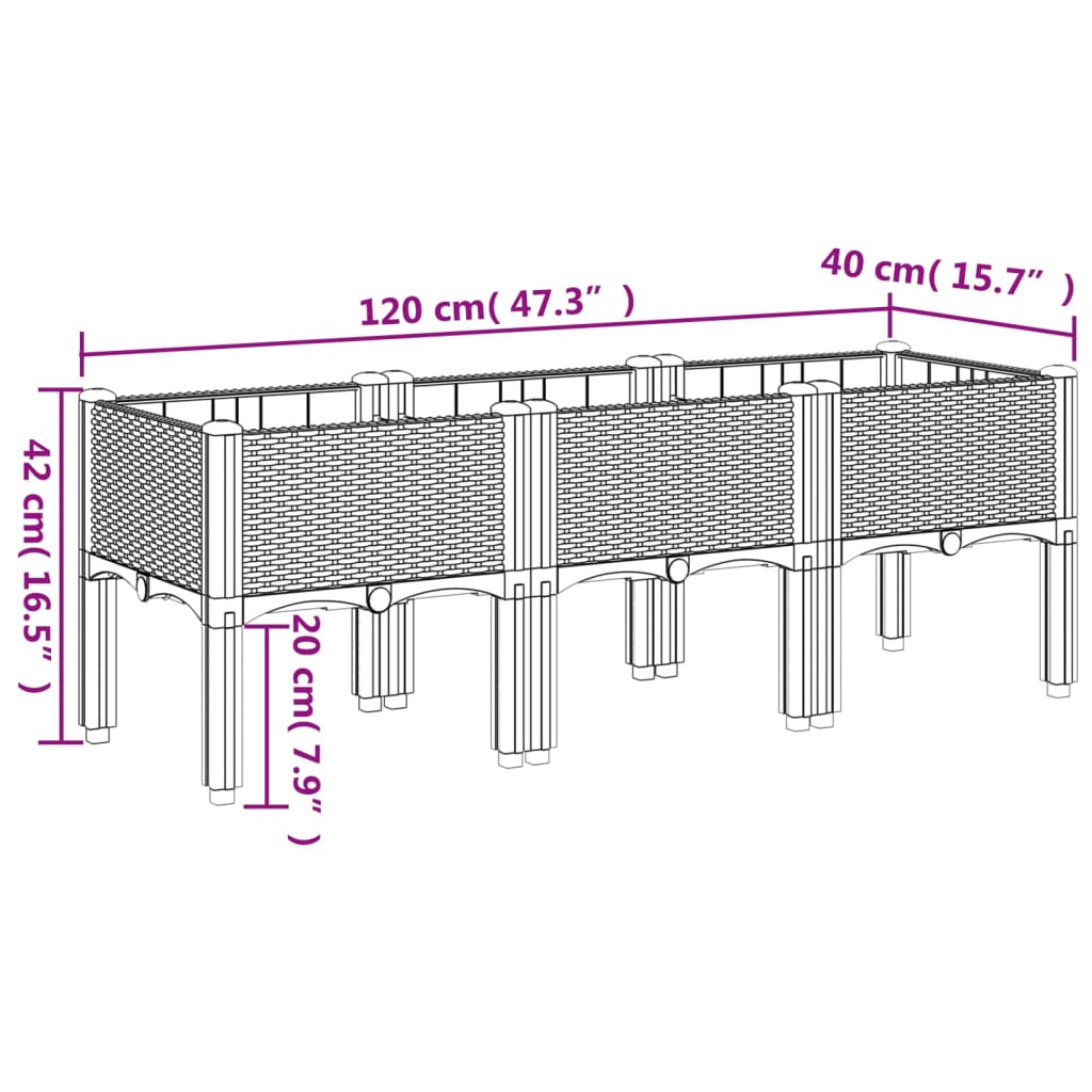 vidaXL Ζαρντινιέρα Κήπου με Πόδια Αν. Γκρι 120x40x42 εκ Πολυπροπυλένιο