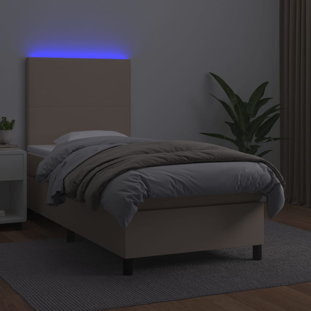 vidaXL Κρεβάτι Boxspring Στρώμα&LED Καπουτσίνο 80x200 εκ. Συνθ. Δέρμα