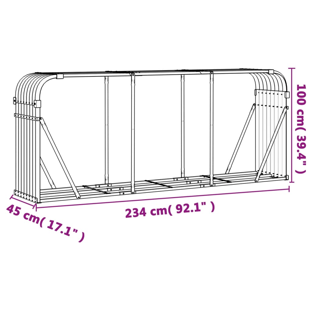 vidaXL Ξυλοθήκη Ανθρακί 234x45x100 εκ. από Γαλβανισμένο Ατσάλι