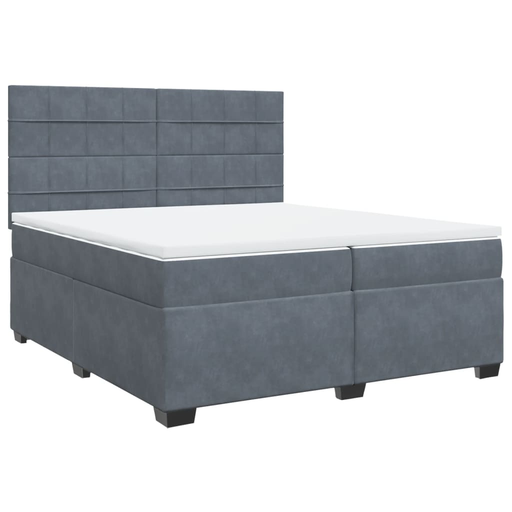 vidaXL Κρεβάτι Boxspring με Στρώμα Σκούρο Γκρι 200x200 εκ. Βελούδινο