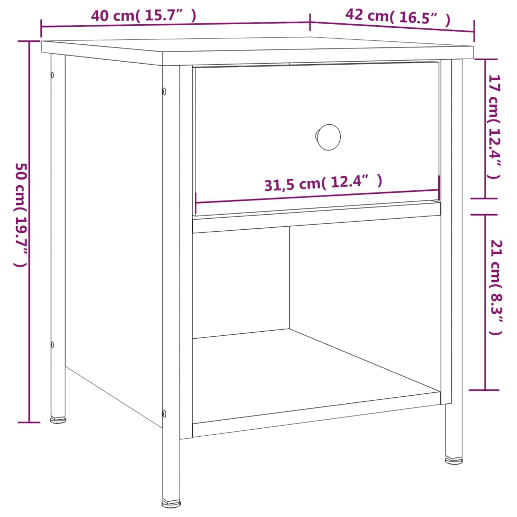 vidaXL Κομοδίνο Καφέ Δρυς 40 x 42 x 50 εκ. από Επεξεργασμένο Ξύλο