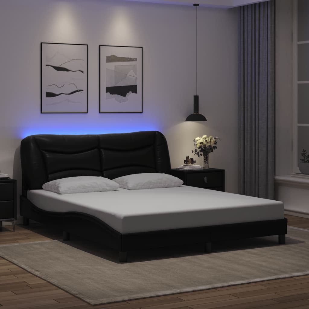 vidaXL Πλαίσιο Κρεβατιού με LED Μαύρο 160x200εκ. Συνθετικό Δέρμα
