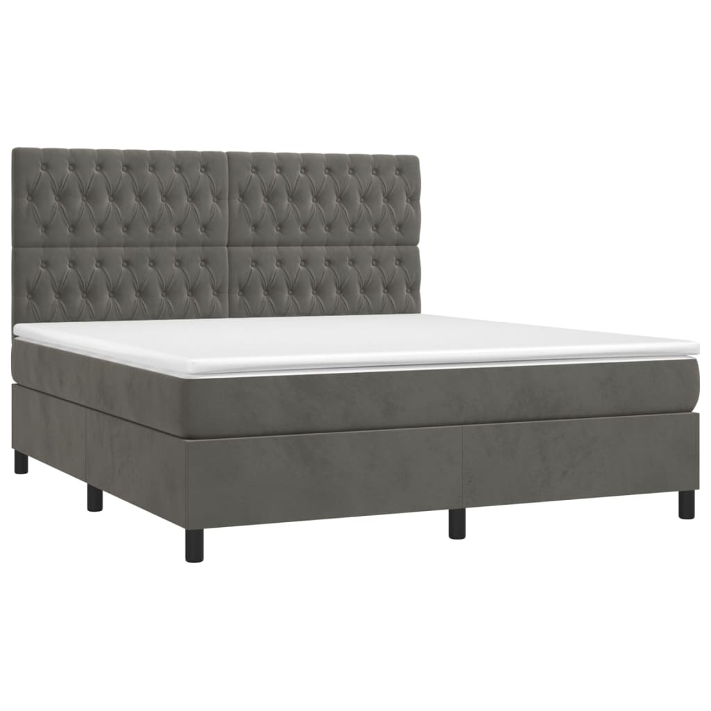 vidaXL Κρεβάτι Boxspring με Στρώμα Σκούρο Γκρι 180x200 εκ. Βελούδινο