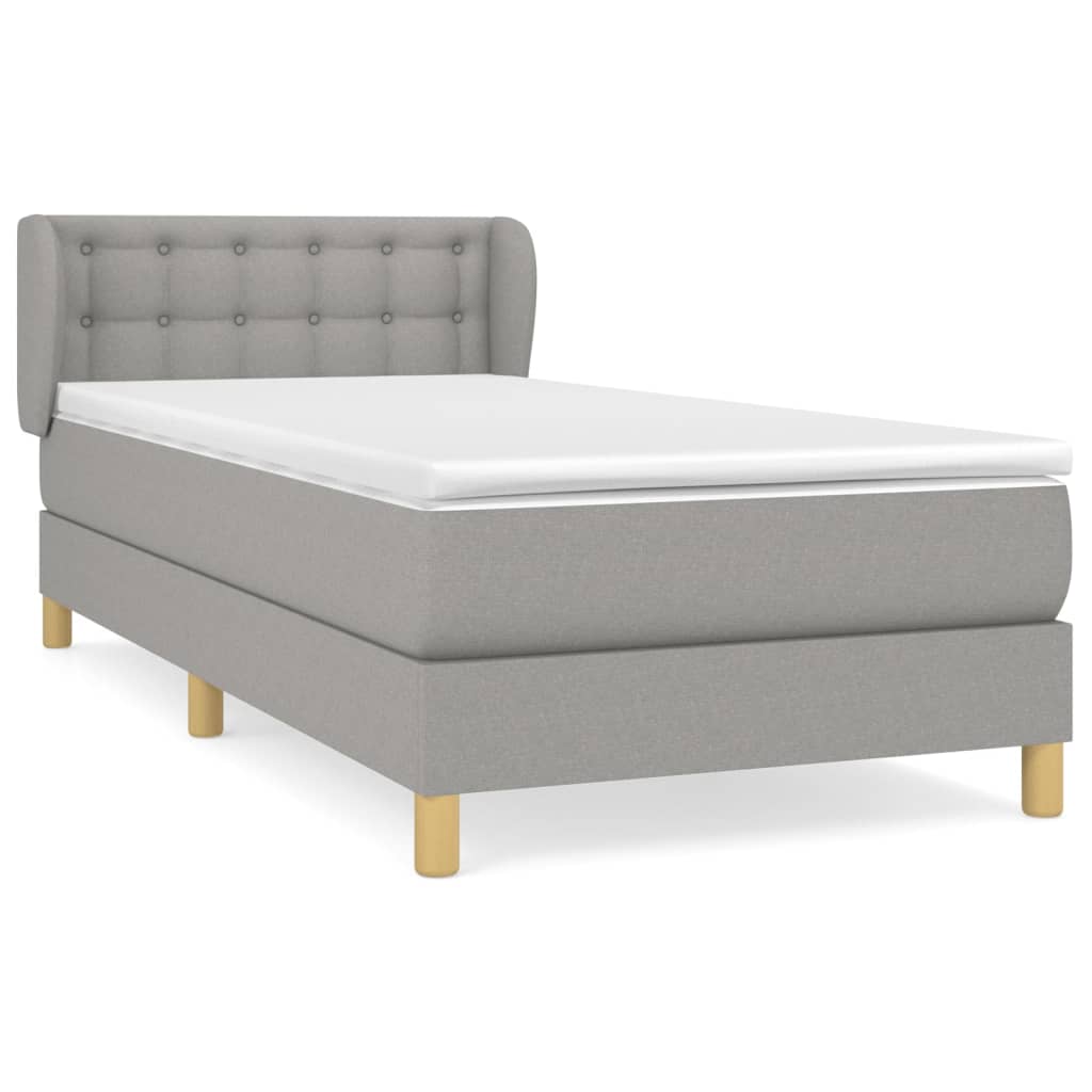 vidaXL Κρεβάτι Boxspring με Στρώμα Ανοιχτό Γκρι 90x190 εκ. Υφασμάτινο