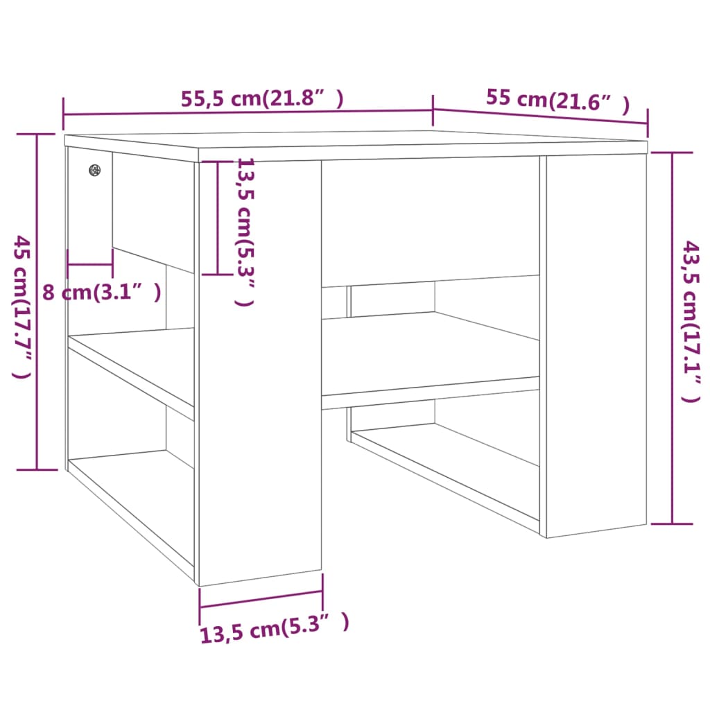 vidaXL Τραπεζάκι Σαλονιού Γκρι Sonoma 55,5x55x45εκ. Επεξεργασμένο Ξύλο