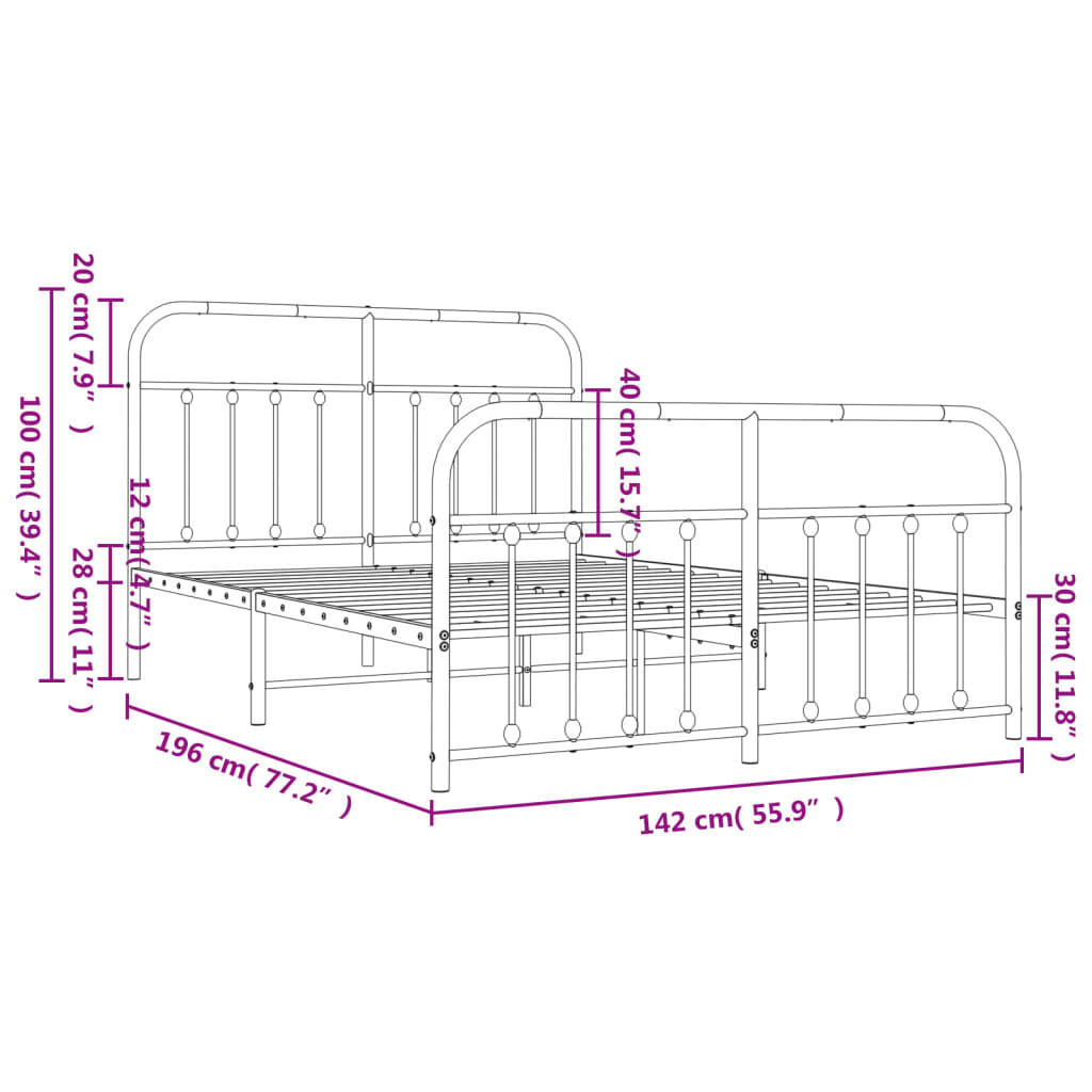 vidaXL Πλαίσιο Κρεβατιού με Κεφαλάρι&Ποδαρικό Λευκό 135x190εκ. Μέταλλο