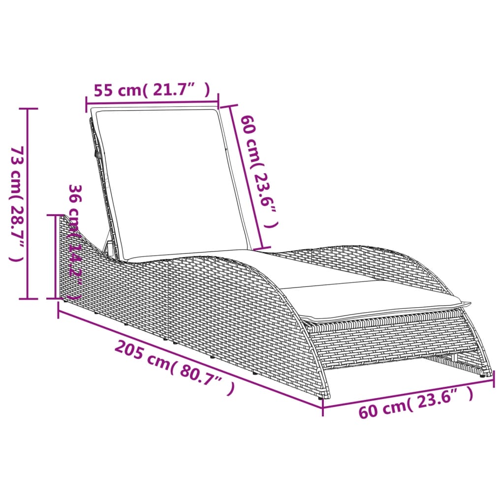 vidaXL Ξαπλώστρα Μπεζ 60x205x73 εκ. από Συνθετικό Ρατάν με Μαξιλάρι