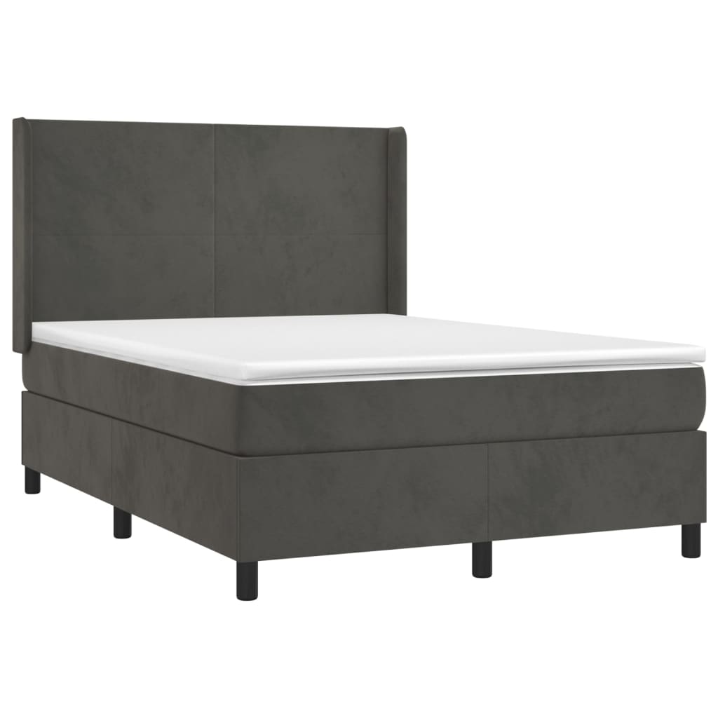 vidaXL Κρεβάτι Boxspring με Στρώμα Σκούρο Γκρι 140x200 εκ. Βελούδινο