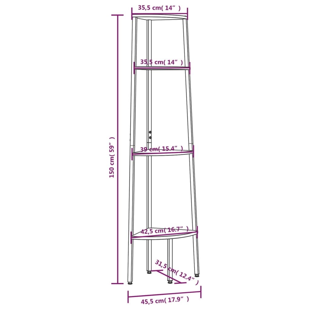 vidaXL Ραφιέρα Γωνιακή 4 Επίπεδων Μαύρη 45,5 x 31,5 x 150 εκ.