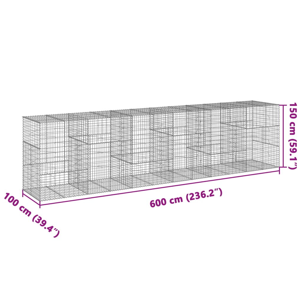 vidaXL Συρματοκιβώτιο με Κάλυμμα 600x100x150 εκ. Γαλβανισμένο Χάλυβα