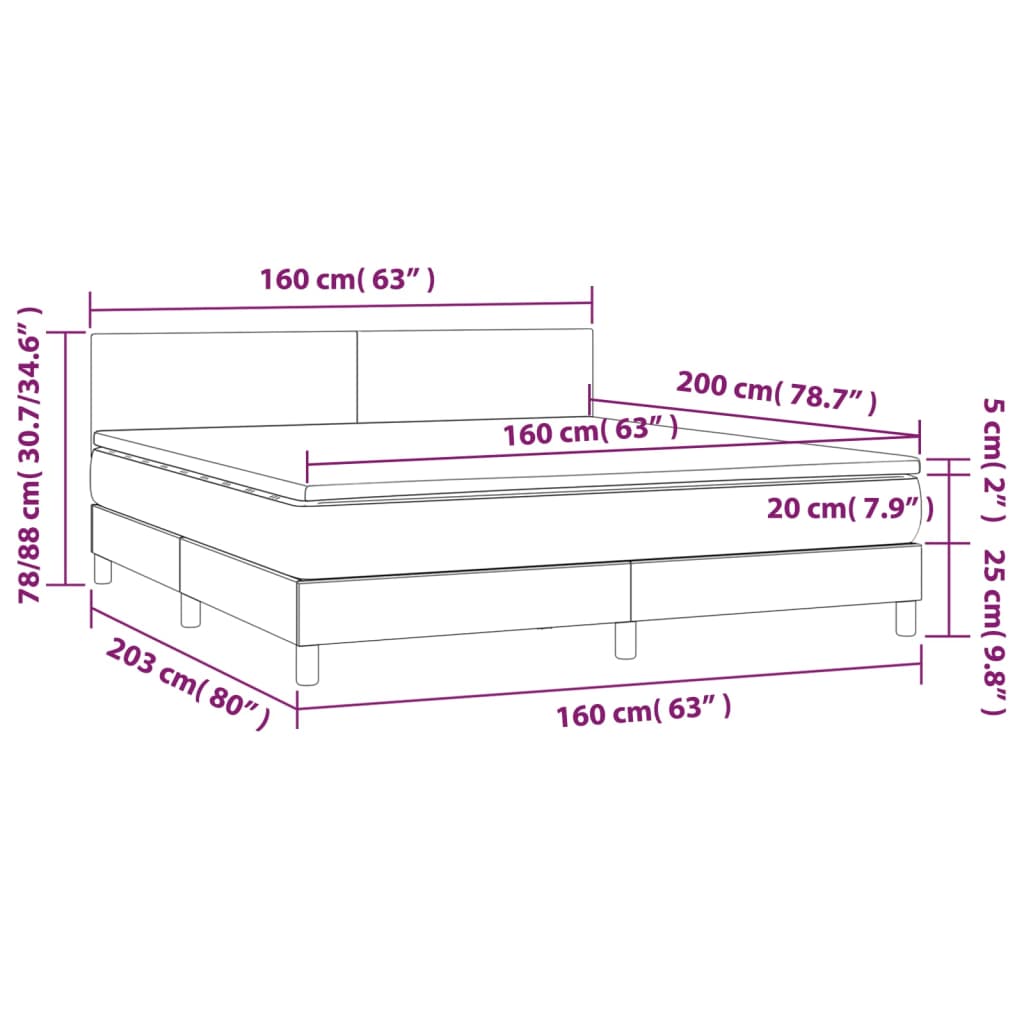 vidaXL Κρεβάτι Boxspring με Στρώμα & LED Γκρι 160x200 εκ. Συνθ. Δέρμα