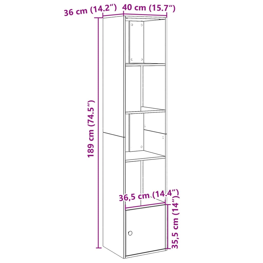 vidaXL Βιβλιοθήκη Μαύρη 40x36x189 εκ. από Επεξεργασμένο Ξύλο