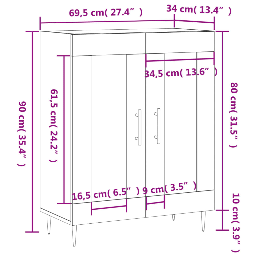 vidaXL Ντουλάπι Λευκό 69,5 x 34 x 90 εκ. από Επεξεργασμένο Ξύλο