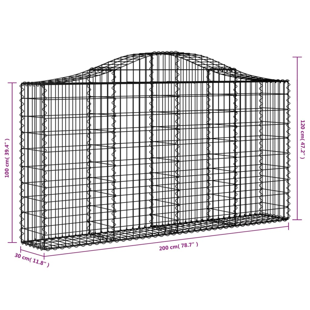 vidaXL Συρματοκιβώτια Τοξωτά 14 τεμ. 200x30x100/120 εκ. Γαλβαν. Ατσάλι