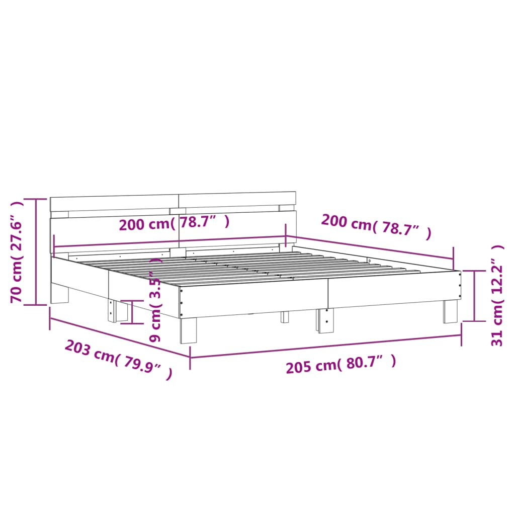 vidaXL Πλαίσιο Κρεβατιού με Κεφαλάρι Sonoma Δρυς 200x200εκ. Επεξ. Ξύλο