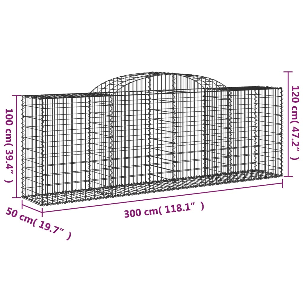 vidaXL Συρματοκιβώτια Τοξωτά 9 τεμ. 300x50x100/120 εκ. Γαλβαν. Ατσάλι