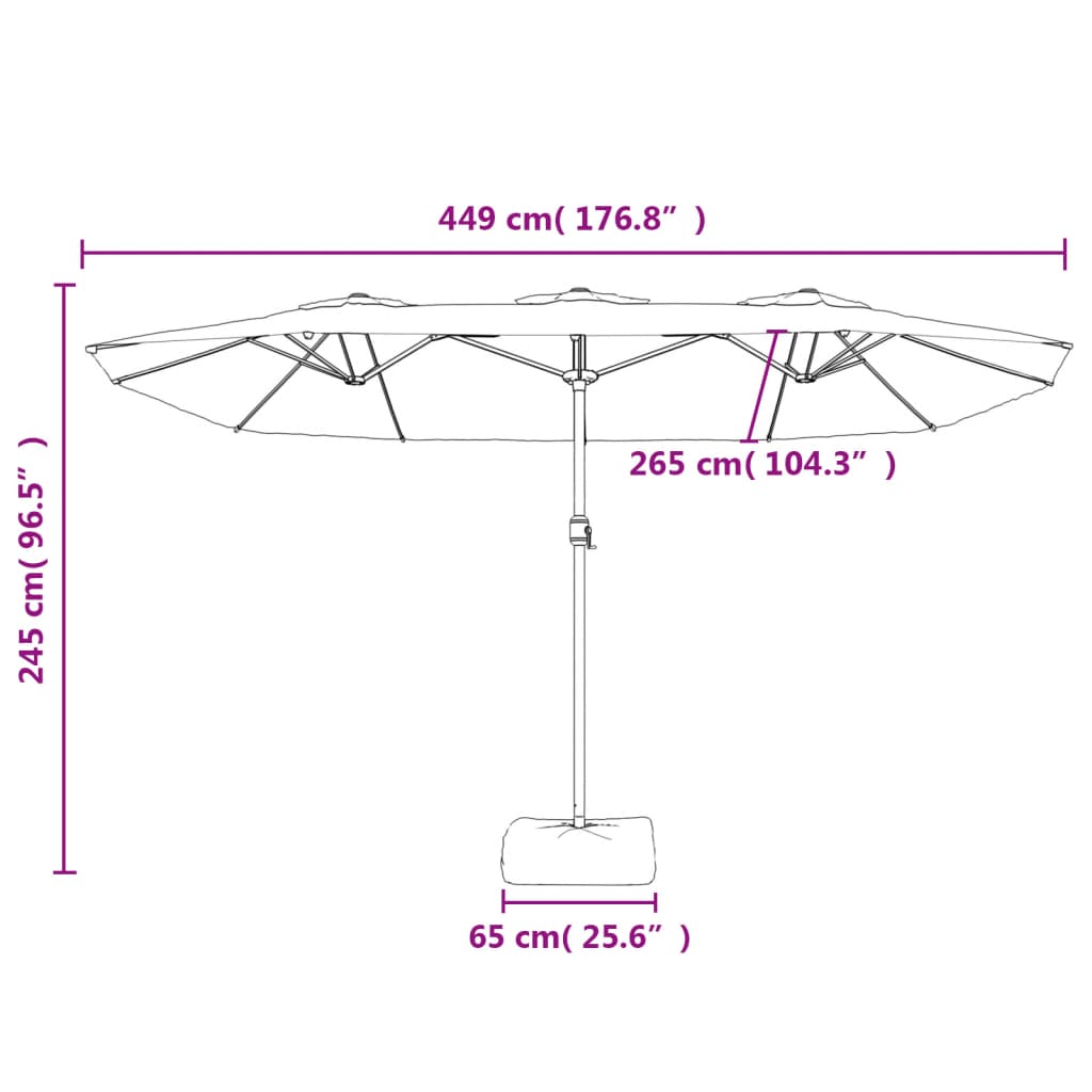 vidaXL Ομπρέλα Κήπου με Διπλή Κορυφή με LED Χρ. Λευκό Άμμου 449x245εκ.