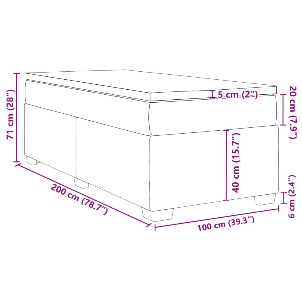 vidaXL Κρεβάτι Boxspring με Στρώμα Σκούρο Γκρι 100x200 εκ. Βελούδινο