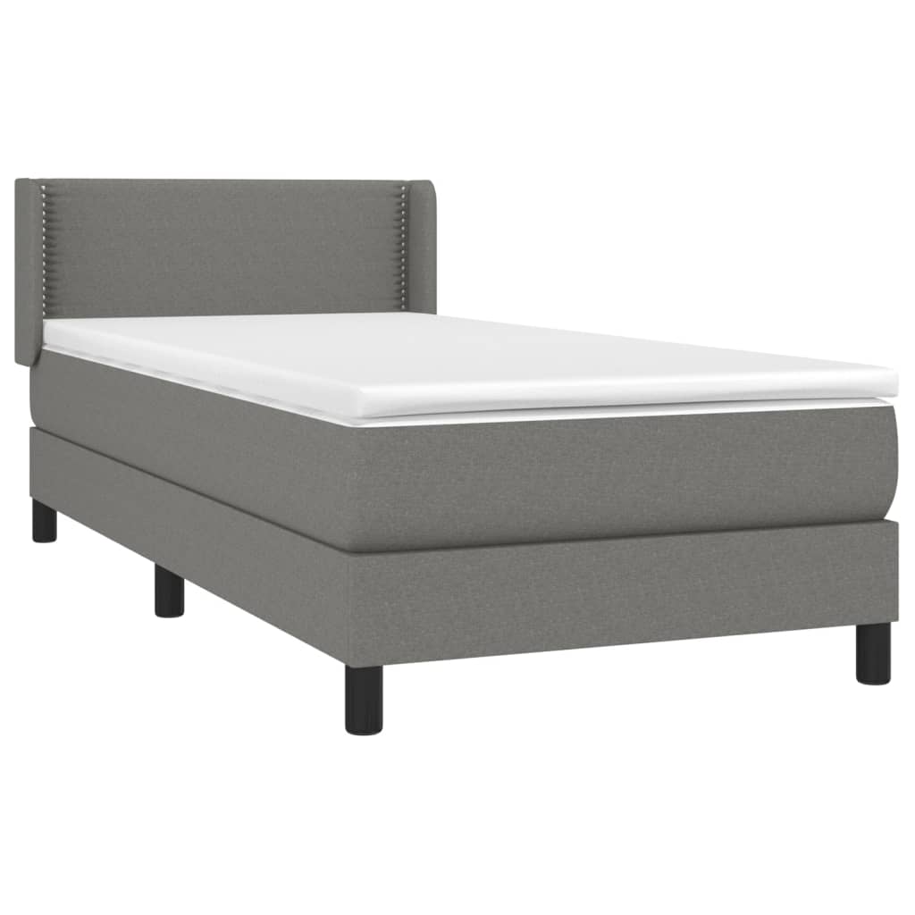 vidaXL Κρεβάτι Boxspring με Στρώμα Σκούρο Γκρι 90x190 εκ. Υφασμάτινο