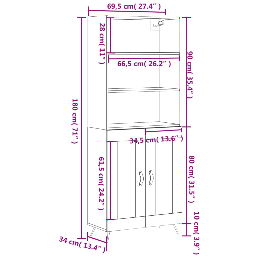 vidaXL Ντουλάπι Καπνιστή Δρυς 69,5x34x180 εκ. από Επεξεργασμένο Ξύλο