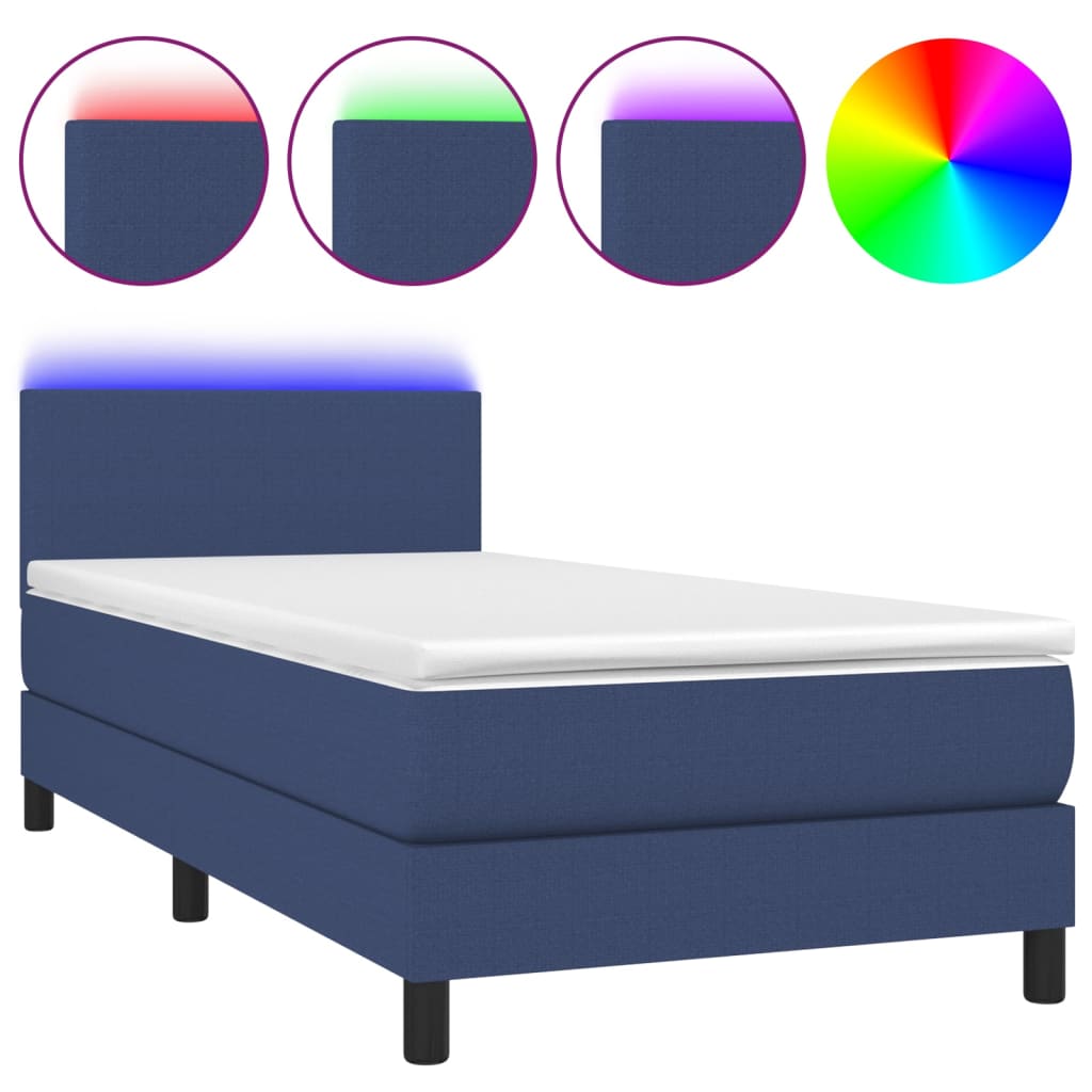 vidaXL Κρεβάτι Boxspring με Στρώμα & LED Μπλε 100x200 εκ. Υφασμάτινο