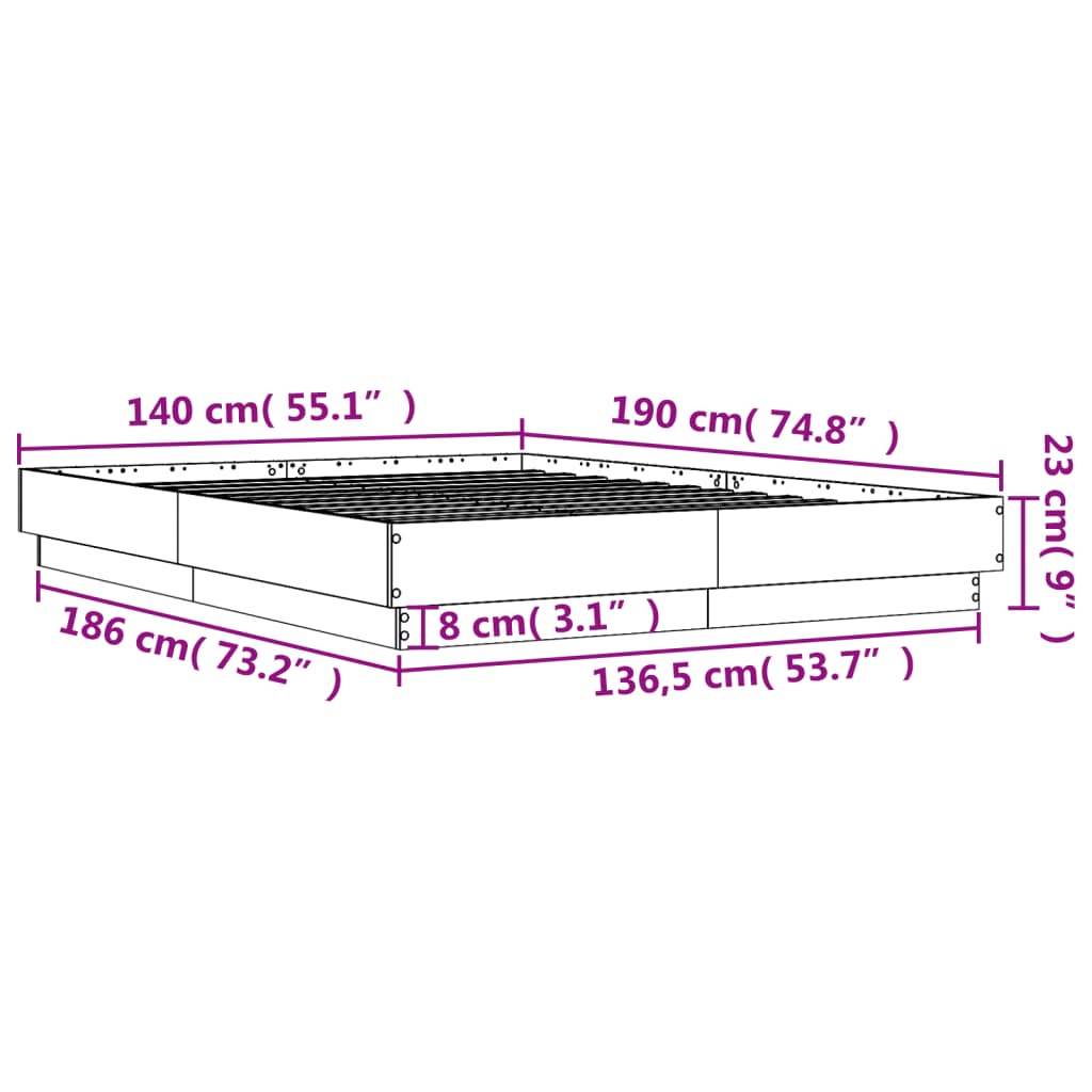 vidaXL Πλαίσιο Κρεβατιού με LED Καφέ Δρυς 140 x 190 εκ.