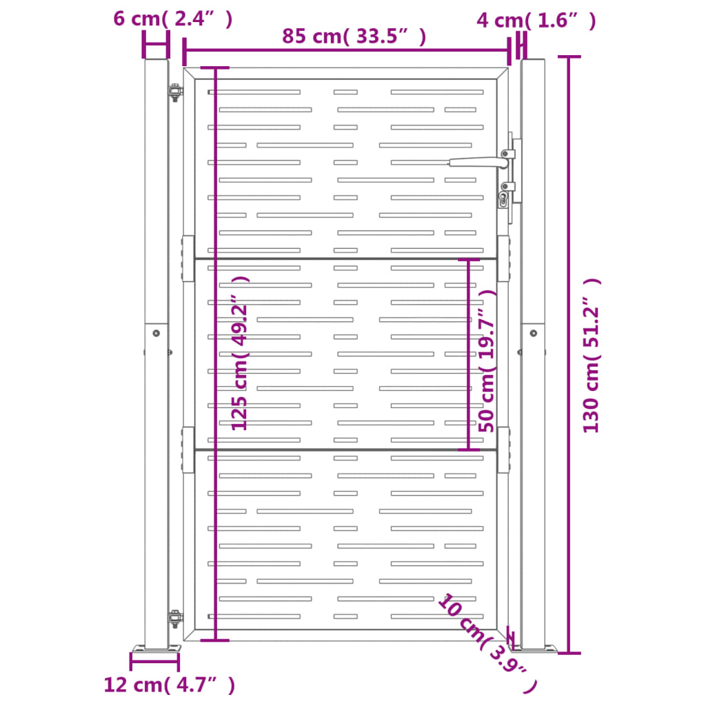 vidaXL Πύλη Κήπου Ανθρακί Τετράγωνο Σχέδιο 105 x 130 εκ. Ατσάλινη