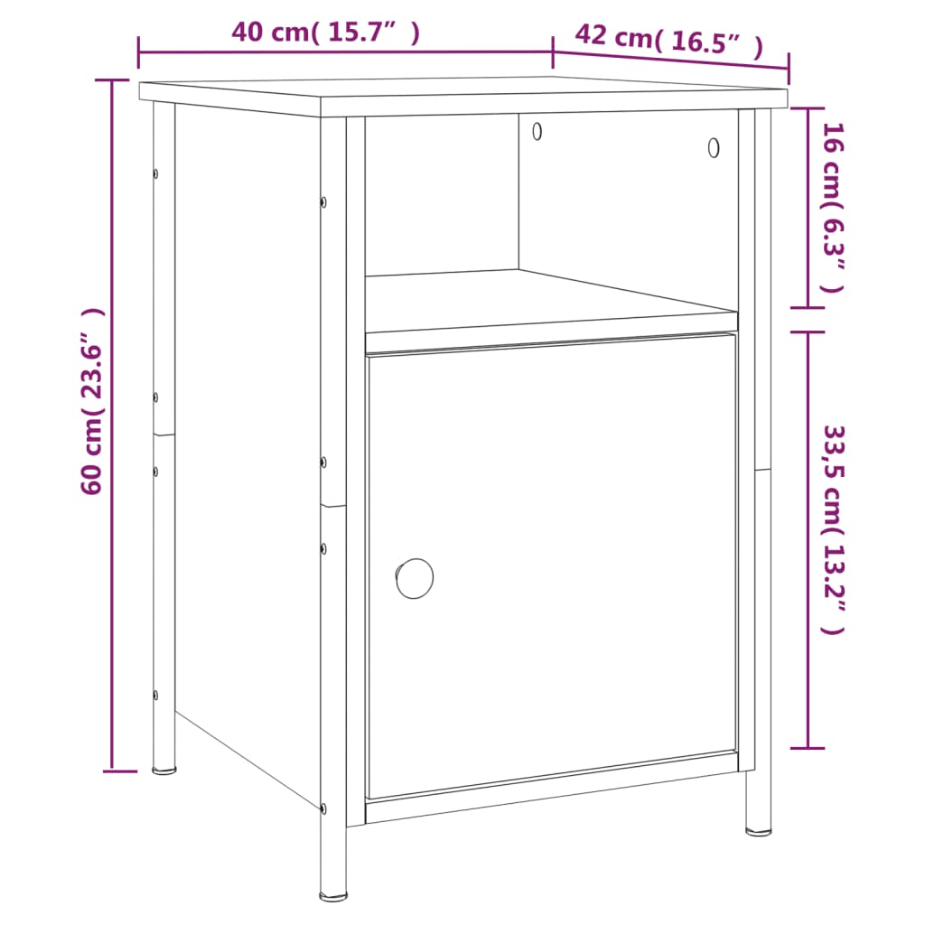 vidaXL Κομοδίνα 2 τεμ. Γκρι Sonoma 40x42x60εκ. από Επεξεργασμένο Ξύλο