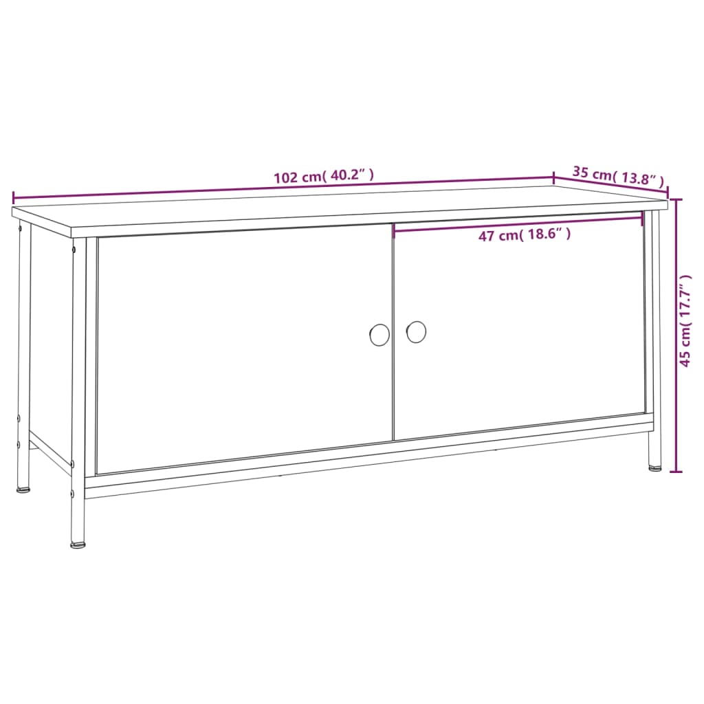 vidaXL Έπιπλο Τηλεόρασης με Πόρτες Μαύρο 102x35x45 εκ. Επεξεργ. Ξύλο