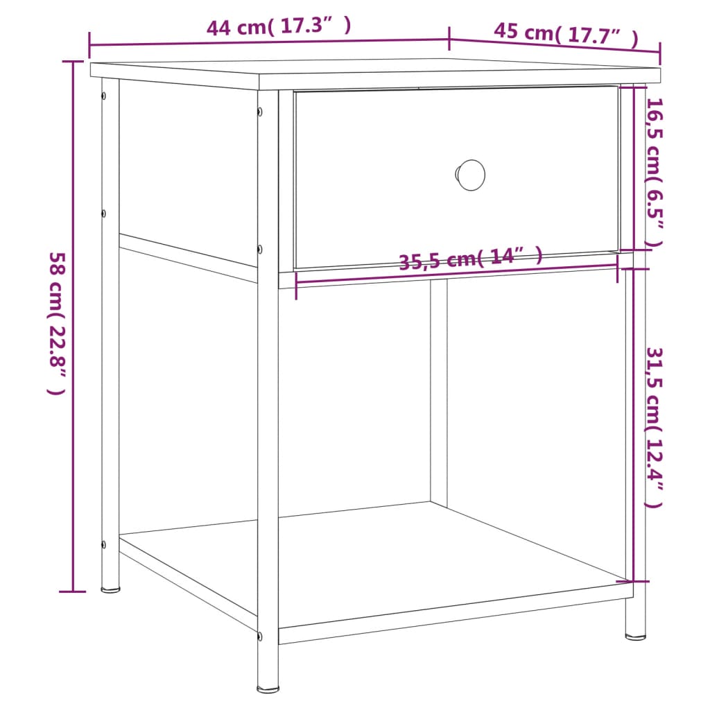 vidaXL Κομοδίνα 2 τεμ Γκρι Sonoma 44x45x58 εκ. από Επεξεργασμένο Ξύλο