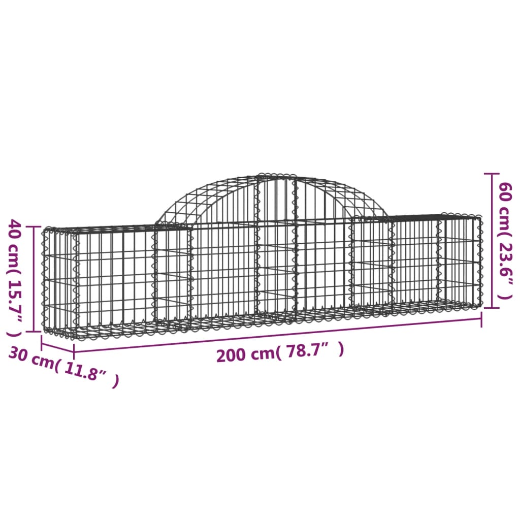 vidaXL Συρματοκιβώτια Τοξωτά 6 τεμ. 200x30x40/60 εκ. Γαλβαν. Ατσάλι