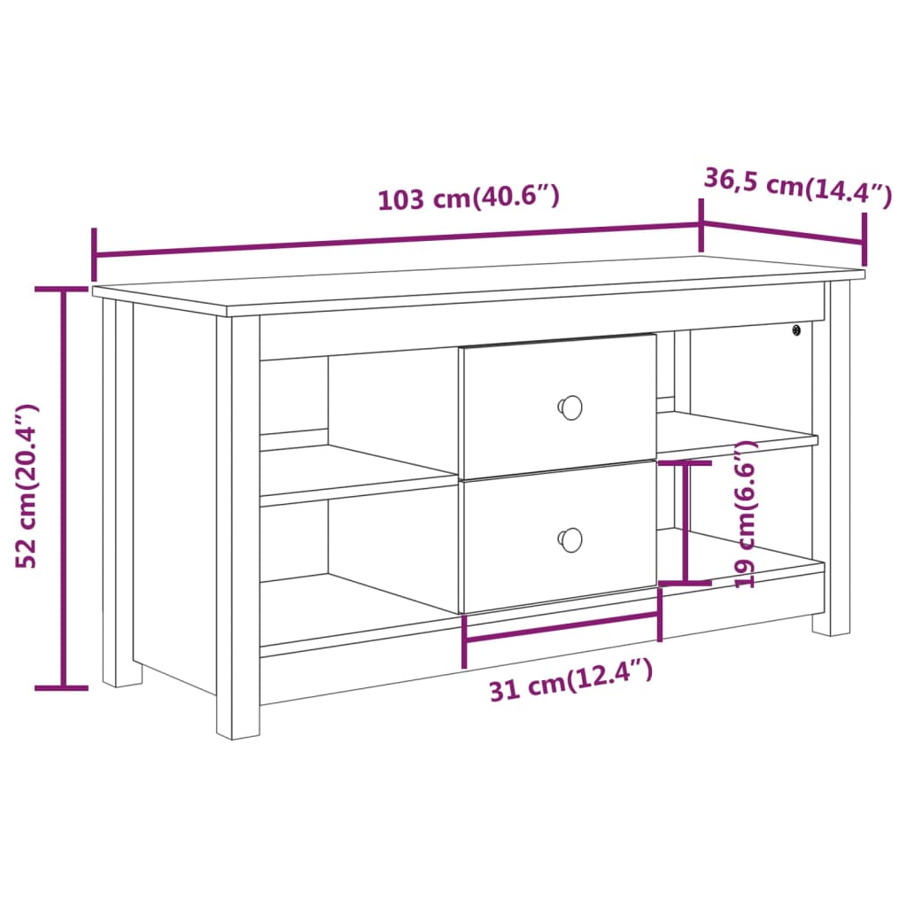 vidaXL Έπιπλο Τηλεόρασης Λευκό 103x36,5x52 εκ. από Μασίφ Ξύλο Πεύκου