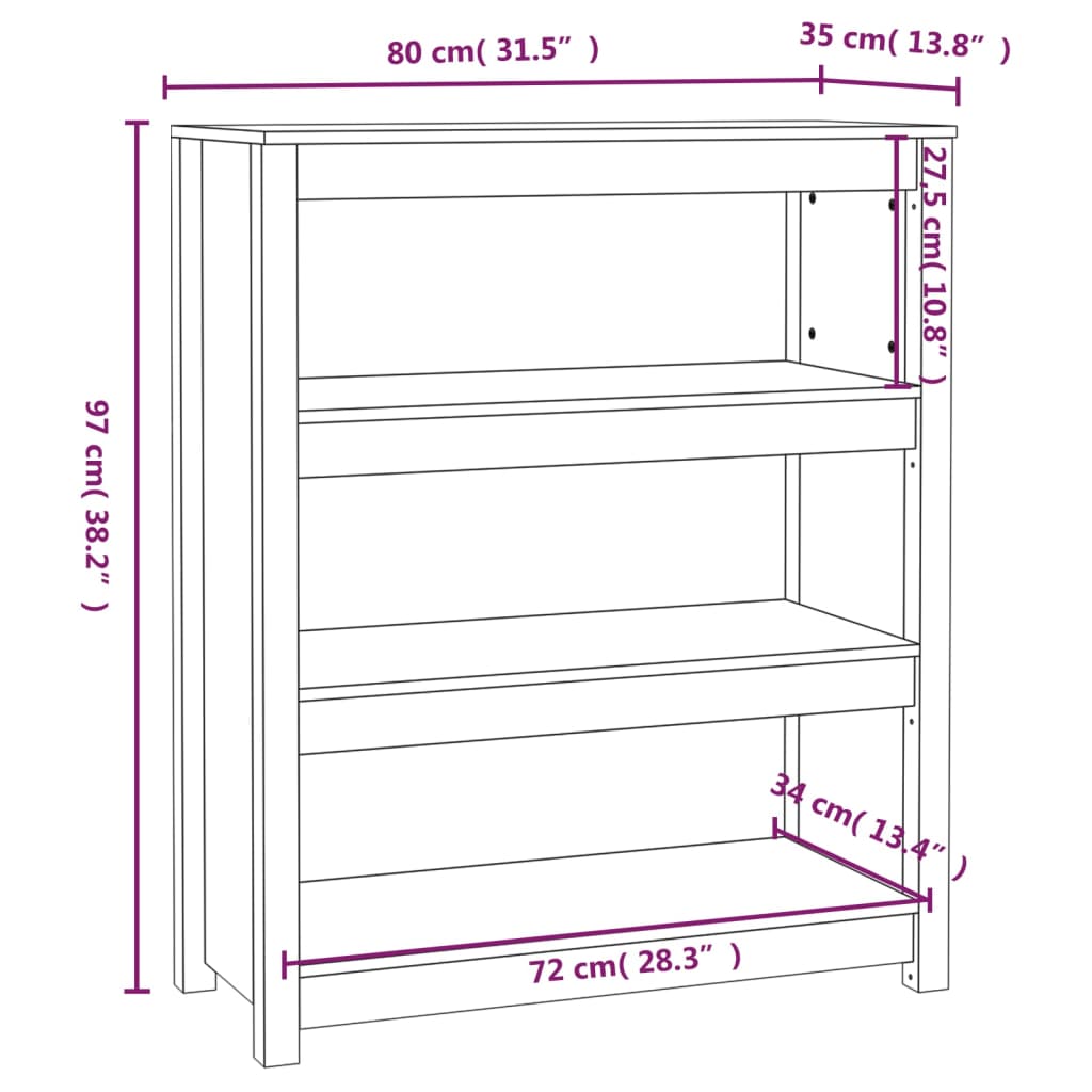 vidaXL Βιβλιοθήκη 80 x 35 x 97 εκ. από Μασίφ Ξύλο Πεύκου