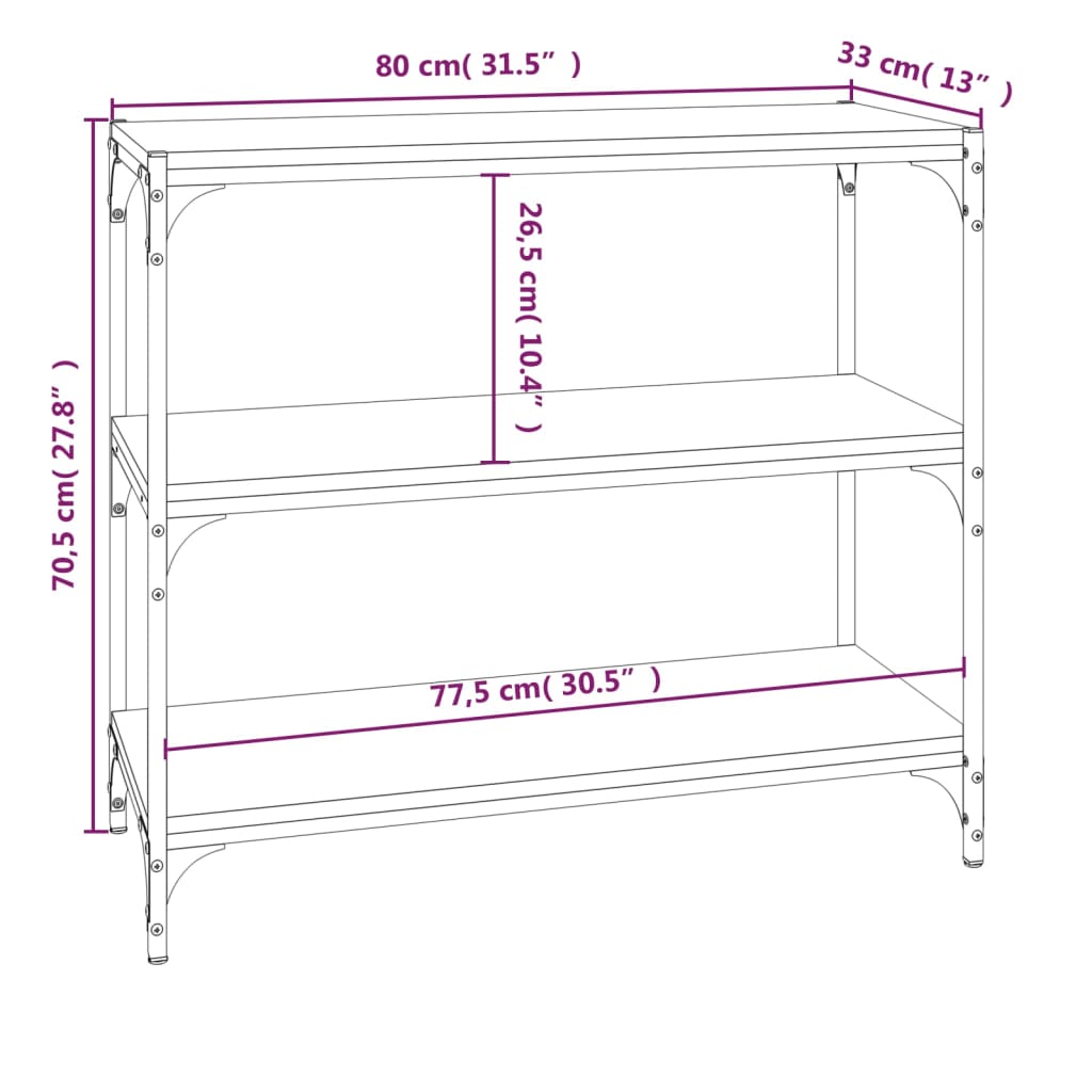 vidaXL Βιβλιοθήκη Καπνιστή Δρυς 80 x 33 x 70,5 εκ. Επεξ. Ξύλο & Ατσάλι