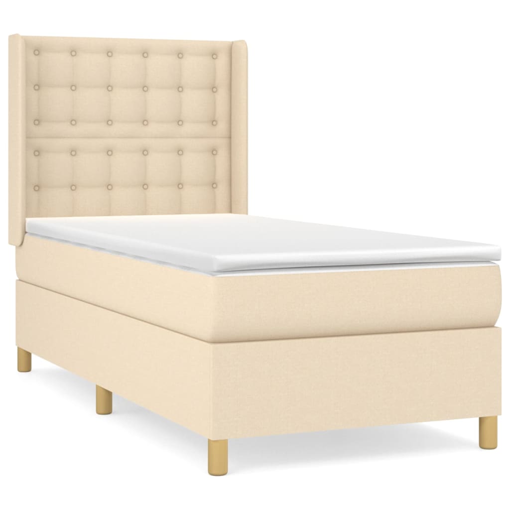 vidaXL Κρεβάτι Boxspring με Στρώμα Κρεμ 90x190 εκ.Υφασμάτινο