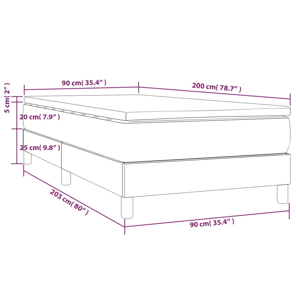 vidaXL Κρεβάτι Boxspring με Στρώμα Μπλε 90x200 εκ.Υφασμάτινο