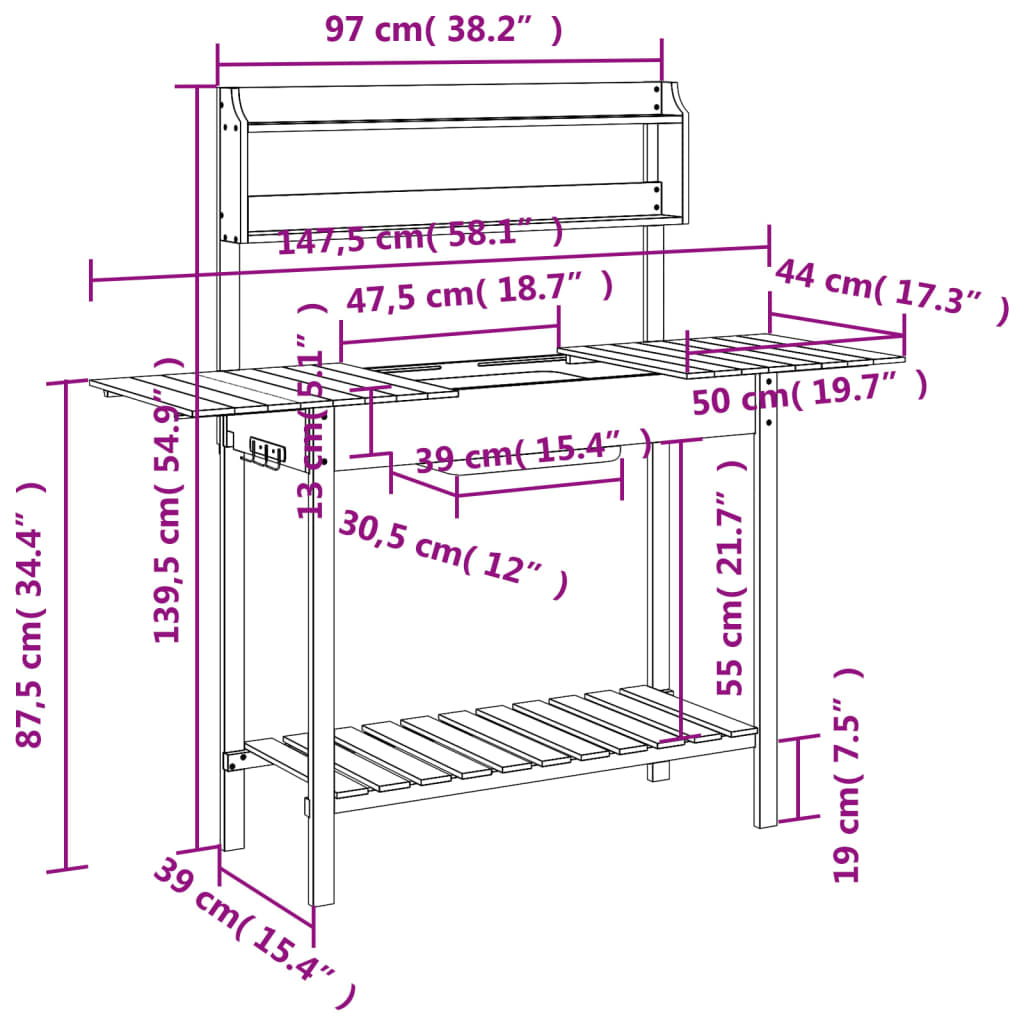 vidaXL Τραπέζι για Γλάστρες+Νεροχύτης 147,5x44x139,5 εκ Μασίφ Ελάτη