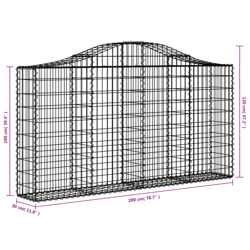 vidaXL Συρματοκιβώτια Τοξωτά 12 τεμ. 200x30x100/120 εκ. Γαλβαν. Ατσάλι