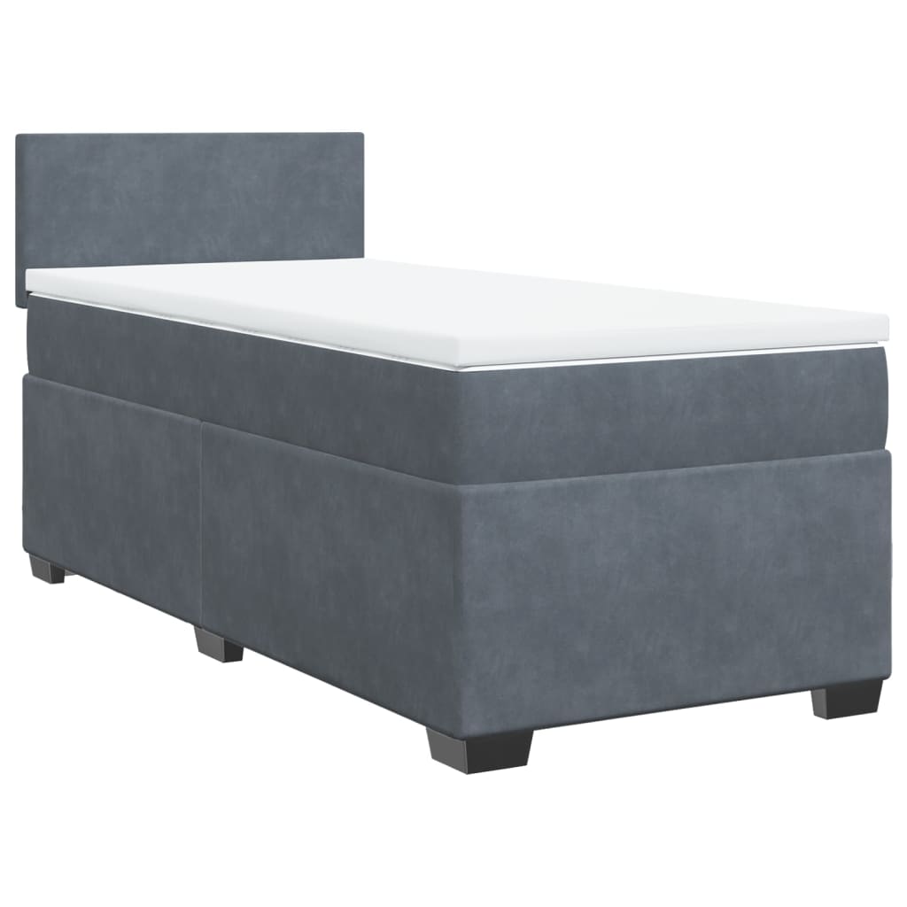 vidaXL Κρεβάτι Boxspring με Στρώμα Σκούρο Γκρι 90x190 εκ. Βελούδινο