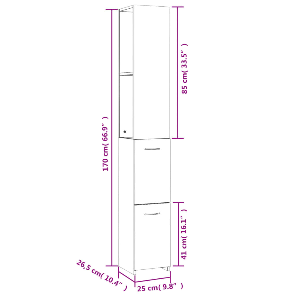 vidaXL Ντουλάπι Μπάνιου Καφέ Δρυς 25x26,5x170 εκ. Επεξεργασμένο Ξύλο