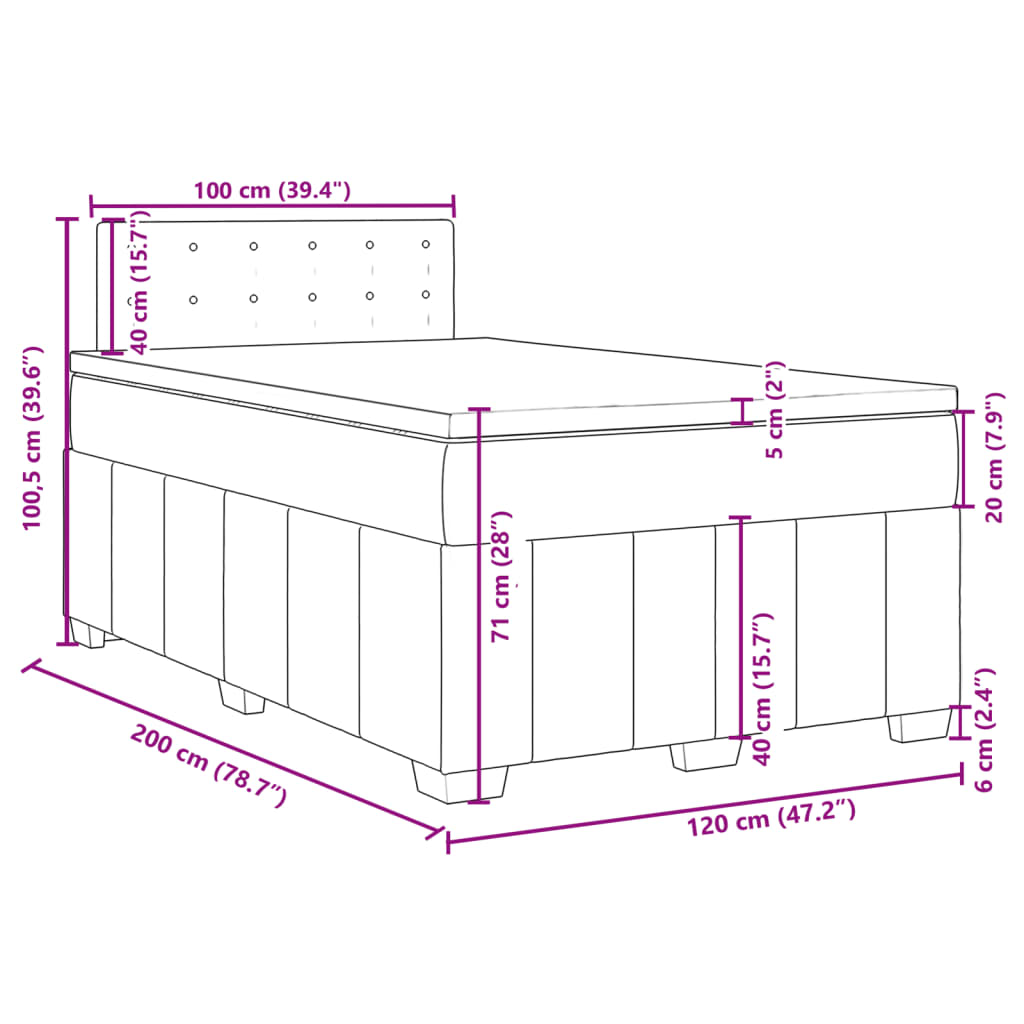 vidaXL Κρεβάτι Boxspring με Στρώμα Ανοιχτό Γκρι 120x200 εκ. Υφασμάτινο