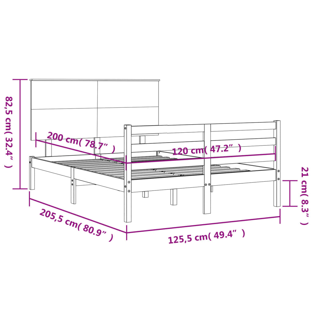 vidaXL Πλαίσιο Κρεβατιού με Κεφαλάρι Λευκό 120x200 εκ. Μασίφ Ξύλο