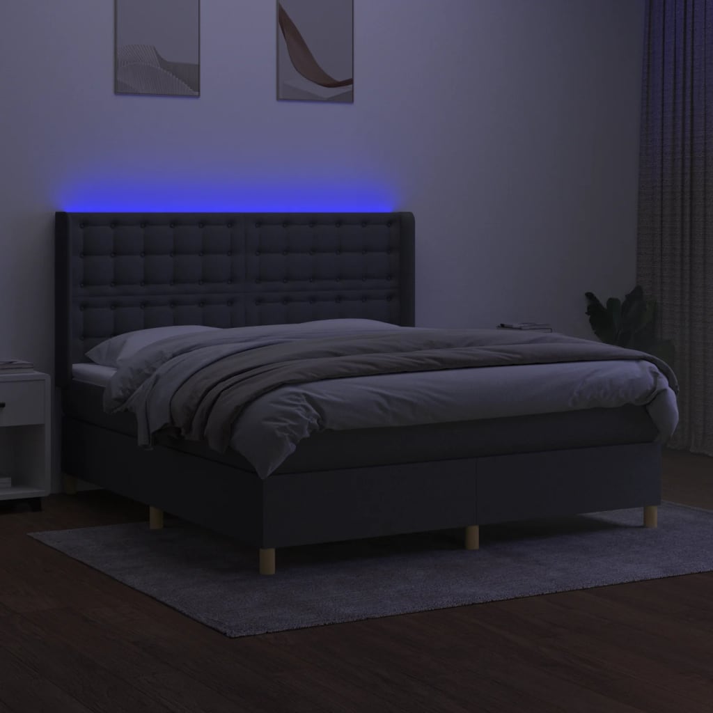 vidaXL Κρεβάτι Boxspring με Στρώμα & LED Σκ.Γκρι 180x200 εκ Υφασμάτινο