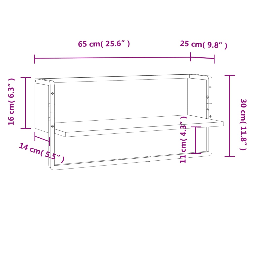 vidaXL Ράφι Τοίχου με Μπάρα Καφέ Δρυς 65x25x30 εκ.