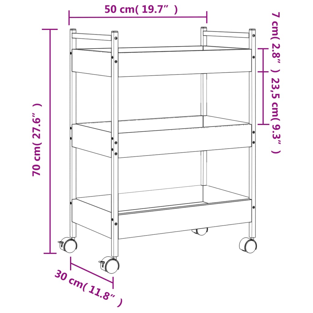 vidaXL Τρόλεϊ Κουζίνας Μαύρο 50 x 30 x 70 εκ. από Επεξεργασμένο Ξύλο