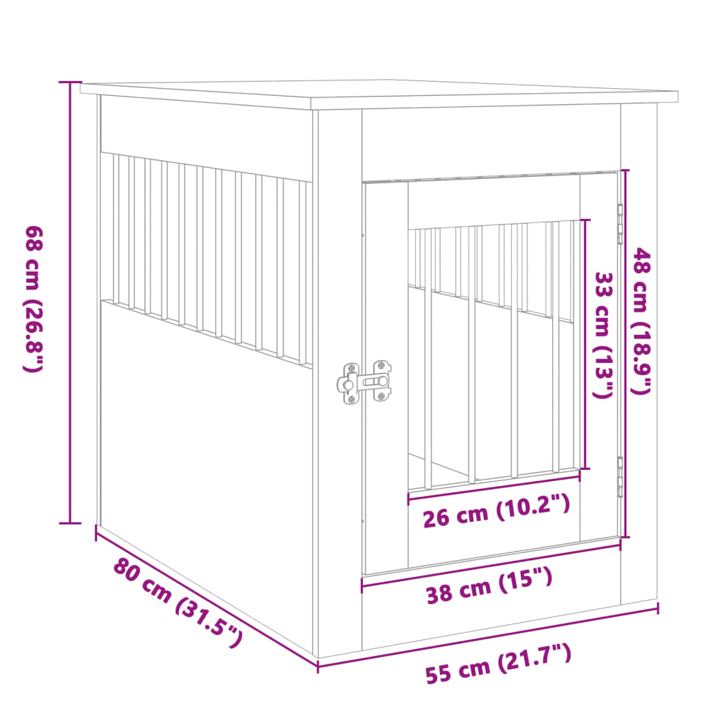 vidaXL Κλουβί Σκύλου Sonoma Δρυς 55 x 80 x 68 εκ. από Επεξεργ. Ξύλο