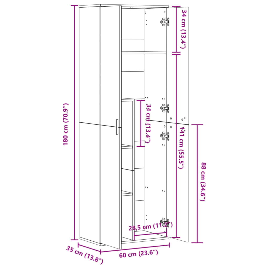 vidaXL Ντουλάπα Λευκή 60 x 35 x 180 εκ. από Επεξ. Ξύλο