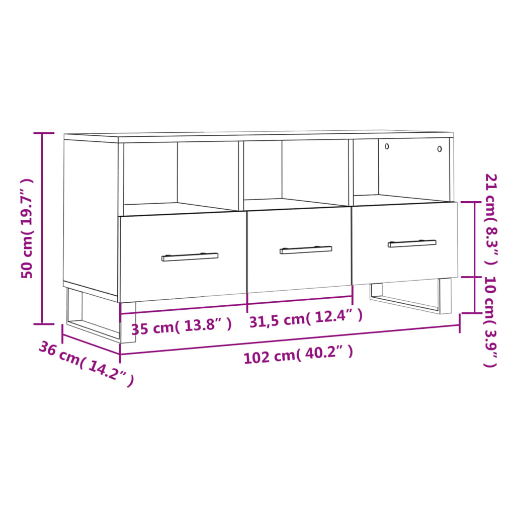 vidaXL Έπιπλο Τηλεόρασης Sonoma Δρυς 102 x 36 x 50 εκ. Επεξεργ. Ξύλο