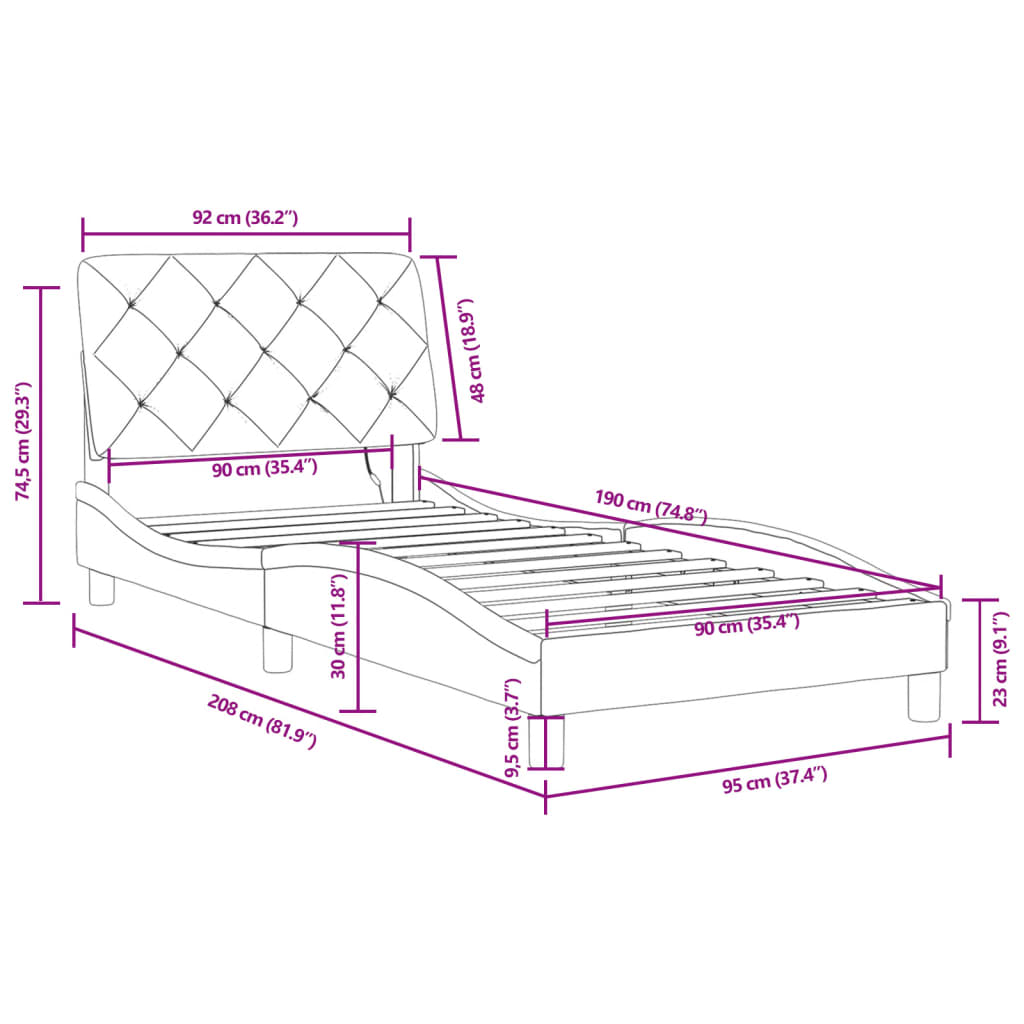 vidaXL Πλαίσιο Κρεβατιού με LED Μπλε 90x190 εκ. Βελούδινο